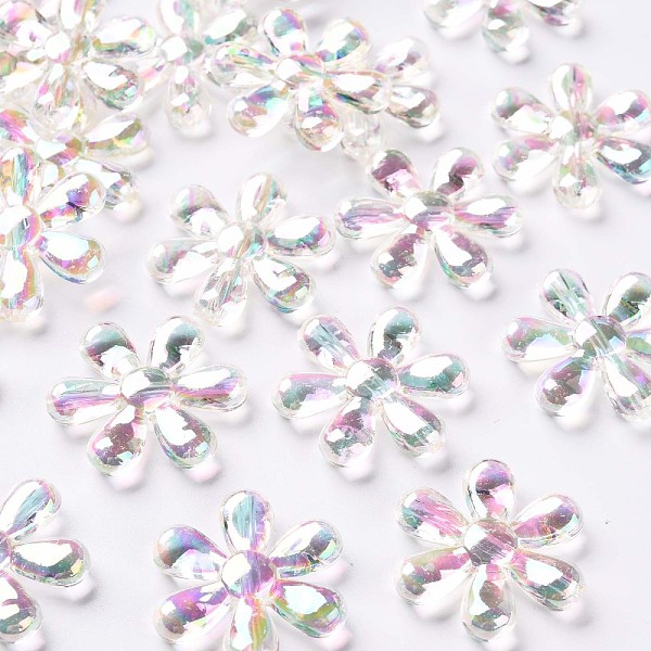 

PandaHall Transparent Acrylic Beads, AB Color, Flower, Clear, 25x4.5mm, Hole: 1.6mm, about 375pcs/500g Acrylic Flower Clear