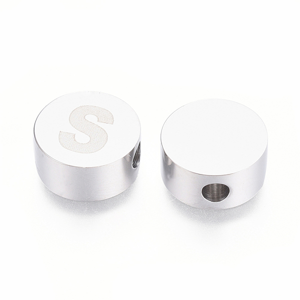 

PandaHall 304 Stainless Steel Beads, Flat Round with Letter, Letter.S, 10x4.5mm, Hole: 2mm 304 Stainless Steel Letter S