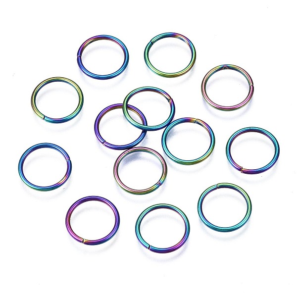 

PandaHall Ion Plating(IP) 304 Stainless Steel Jump Rings, Round Ring, Open Jump Rings, Rainbow Color, 18 Gauge, 12x1mm, Inner Diameter: 10mm...