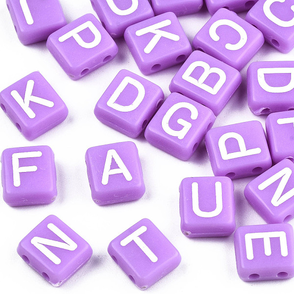 

PandaHall Opaque Acrylic Multi-Strand Links, for Tile Elastic Bracelets Making, Rectangle with Random Letter, Medium Orchid, 8x9x4.5mm, Hole...