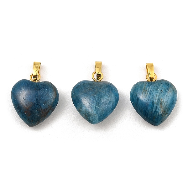 PandaHall Natural Apatite Pendants, Heart Charms with Golden Tone Brass Snap on Bails, 18x15x6mm, Hole: 6x3mm Apatite Heart
