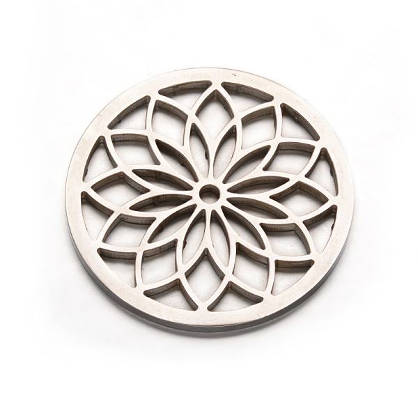 

PandaHall Flat Round with Flower 304 Stainless Steel Beads, Stainless Steel Color, 35mm, Hole: 2mm 304 Stainless Steel Flower