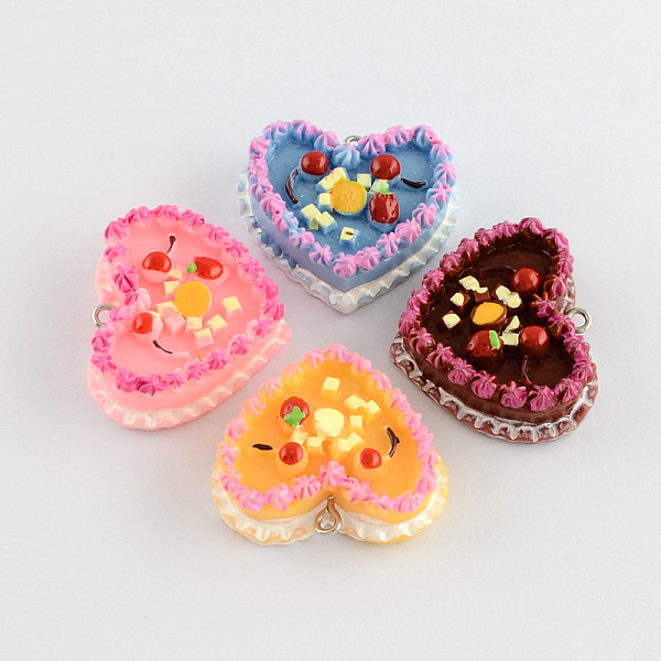 PandaHall Resin Pendants, Cake, Mixed Color, 28x33x11mm, Hole: 2mm Resin Food Multicolor