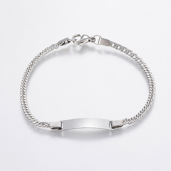 

PandaHall 304 Stainless Steel Link Bracelets, ID Bracelets, with Lobster Clasp, Faceted, Rectangle, Stainless Steel Color, 180mm 304...