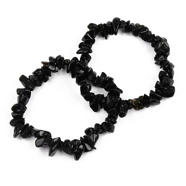 

PandaHall Unisex Chip Glass Beaded Stretch Bracelets, Black, Inner Diameter: 1-3/4~2 inch(4.5~5cm) Glass Black