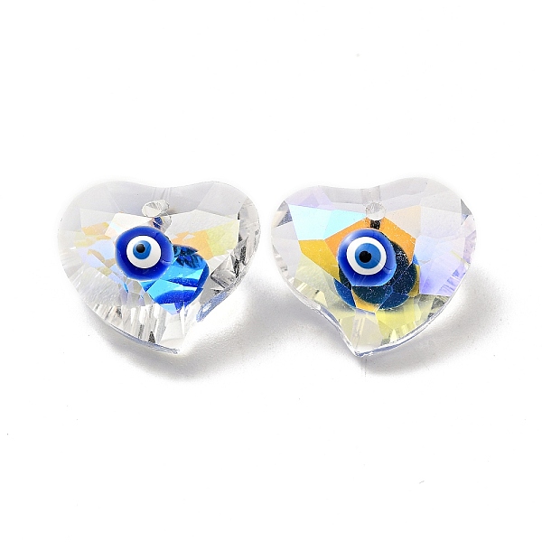 

PandaHall Transparent Glass Beads, with Enamel, Faceted, Heart with Evil Eye Pattern, Blue, 15.5x18.5x10mm, Hole: 1.6mm Glass Heart Blue