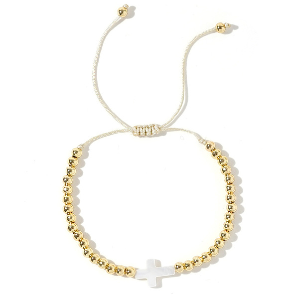 

PandaHall Fashionable European and American Brass Bead & Shell Cross Braided Bead Bracelets for Women Polyester