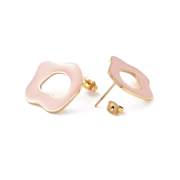 

PandaHall 304 Stainless Steel Stud Earrings, Enamel, Golden, for Women, Misty Rose, 22.5x21.5mm, Pin: 0.8mm 304 Stainless Steel Flower