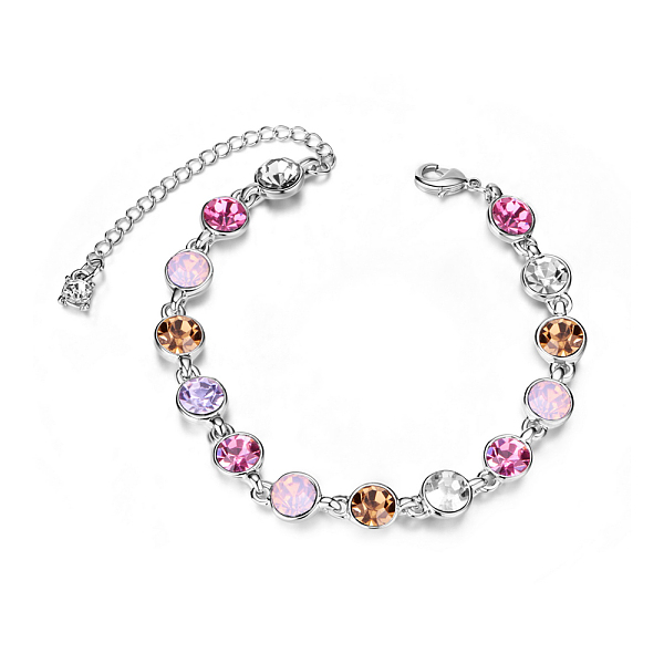 

PandaHall SHEGRACE Alloy Link Bracelets, with Rose Red Round Austrian Crystals, Platinum, 6-1/4 inch(160mm) Alloy+Austrian Crystal