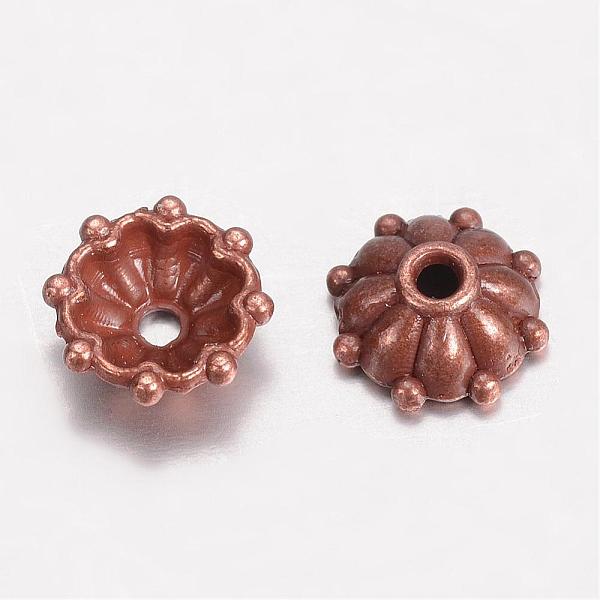 

PandaHall Tibetan Style Alloy Fancy Bead Caps, Multi-Petal Flower, Red Copper, 8x3mm, Hole: 1mm Alloy
