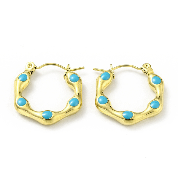 

PandaHall Ion Plating(IP) 304 Stainless Steel Hexagon Hoop Earrings with Enamel for Women, Golden, Deep Sky Blue, 20x19x3mm, Pin: 0.8mm 304...