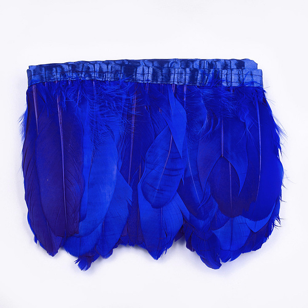 

PandaHall Goose Feather Fringe Trimming, Costume Accessories, Dyed, Blue, 145~195mm, about 2m/bag Feather Feather Blue