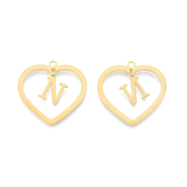 

PandaHall 201 Stainless Steel Pendants, Hollow, Heart with Letter A~Z, Real 18K Gold Plated, Letter.N, 29x29.5x1mm, Hole: 2mm, A~Z...