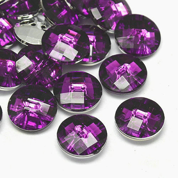 PandaHall Taiwan Acrylic Rhinestone Buttons, Faceted, 2-Hole, Disc, Purple, 10x4mm, Hole: 1mm Acrylic Rhinestone Disc Purple