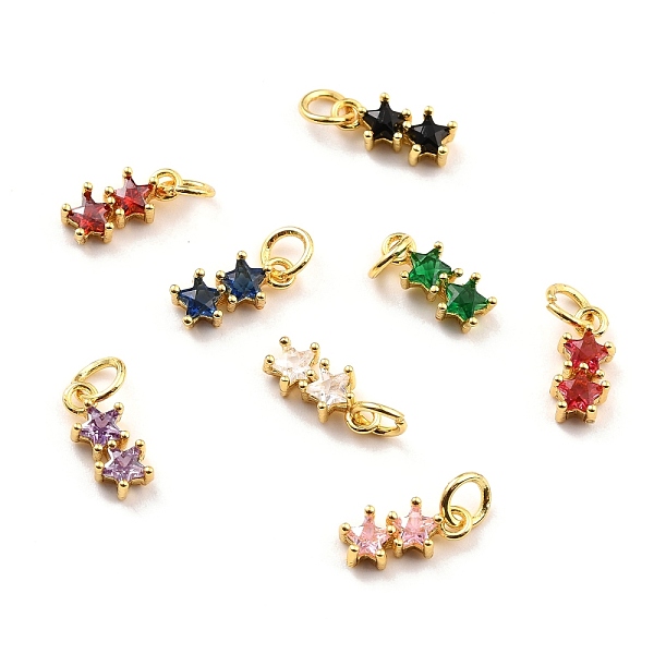 

PandaHall Brass Cubic Zirconia Charms, Real 18K Gold Plated, Cadmium Free & Lead Free, Double Star, Mixed Color, 12x5x3mm, Hole: 3.8mm..., Multicolor