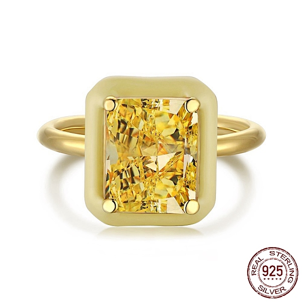 

PandaHall 925 Sterling Silver Rings, Birthstone Ring, Real 18K Gold Plated, with Enamel & Cubic Zirconia for Women, Rectangle, Yellow, 1.9mm...