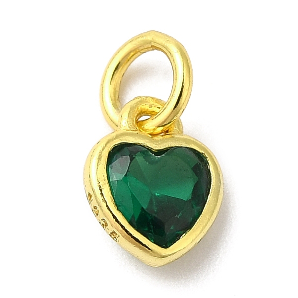 

PandaHall 925 Sterling Silver Birthstone Charms, with Single Cubic Zirconia, Heart, Golden, with Jump Ring, Green, 6x5x2mm, Hole: 2.5mm...