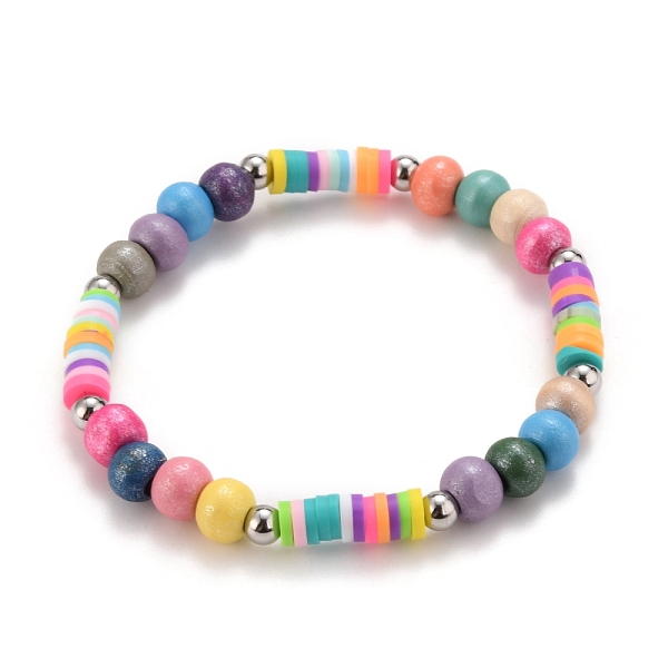 

PandaHall Stretch Bracelets, Including Dyed Natural Wood Beads, Handmade Polymer Clay Disc Beads and 304 Stainless Steel Round Beads...