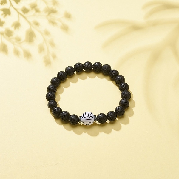 

PandaHall Natural Lava Rock & Synthetic Hematite & Acrylic Beaded Stretch Bracelet, Essential Oil Gemstone Jewelry for Men Women, Volleyball..., White