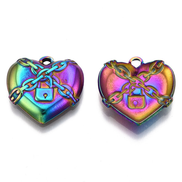 

PandaHall 201 Stainless Steel Pendants, Locked Heart Charm, Rainbow Color, 19.5x20x3.5mm, Hole: 1.8mm 201 Stainless Steel Heart