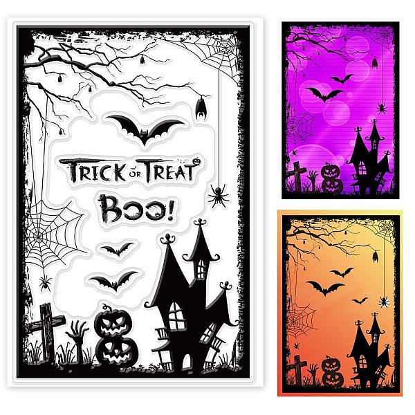 

PandaHall GLOBLELAND Halloween Background Clear Stamps Spider Bat Pumpkin Silicone Clear Stamp Seals for Cards Making DIY Scrapbooking Photo...