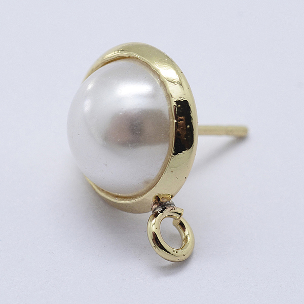 

PandaHall Brass Stud Earring Findings, with Loop, Acrylic Pearl, Golden, 16x12mm, Hole: 2mm, Pin: 0.8mm Brass Others