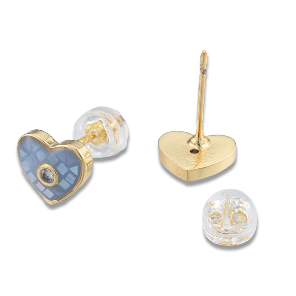 

PandaHall Natural Shell & Enamel Heart Stud Earrings with Cubic Zirconia, Golden Brass Jewelry for Women, Nickel Free, Light Sky Blue...