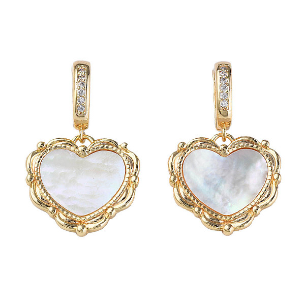 

PandaHall Brass Micro Pave Cubic Zirconia Pendants, with Natural Shell, Real 18K Gold Plated, Nickel Free, Heart, Creamy White, 32mm, Hole...
