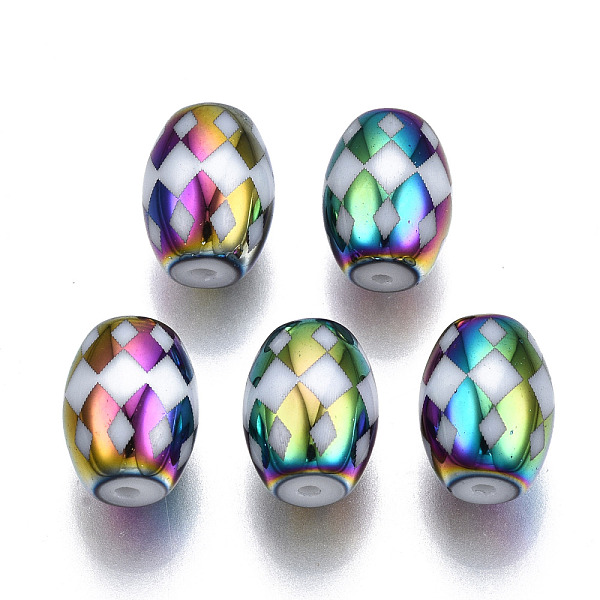 

PandaHall Electroplate Glass Beads, Barrel with Rhombus Pattern, Colorful, 11x8mm, Hole: 1.2mm, about 200pcs/bag Glass Rhombus