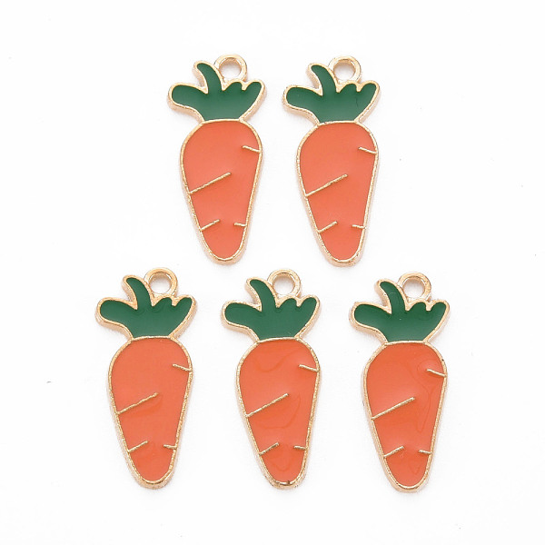 

PandaHall Alloy Enamel Pendants, Cadmium Free & Lead Free, Light Gold, Carrot, Coral, 22.5x10x1.5mm, Hole: 1.6mm Alloy+Enamel Vegetables Red