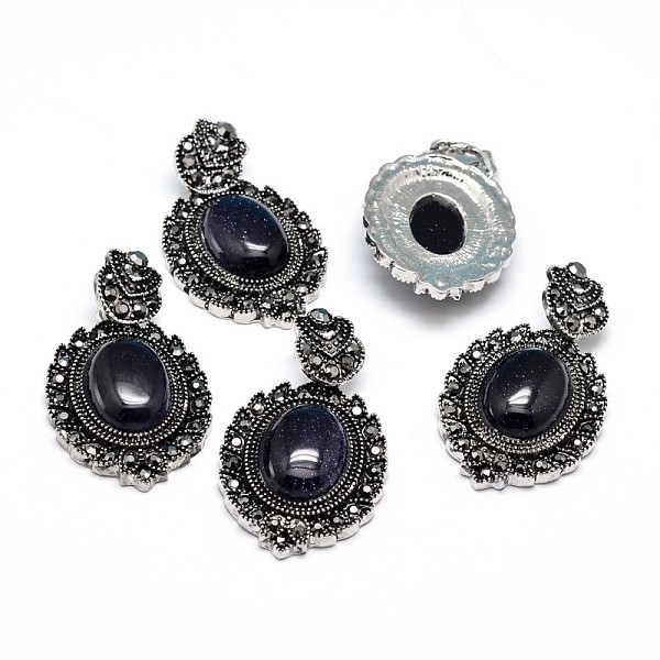 

PandaHall Synthetic Blue Goldstone Gothic Pendants, with Antique Silver Plated Zinc Alloy Rhinestone Findings, Oval, Lead Free & Nickel Free...