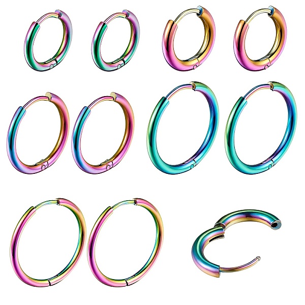 

PandaHall 5 Pairs 5 Style Ion Plating(IP) 304 Stainless Steel Small Huggie Hoop Earrings, Hypoallergenic Earrings for Women, with 316...