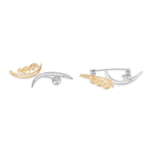 

PandaHall Brass Micro Pave Clear Cubic Zirconia Brooch Findings, For Half Drilled Beads, Leaf, Cadmium Free & Nickel Free & Lead Free, Real...