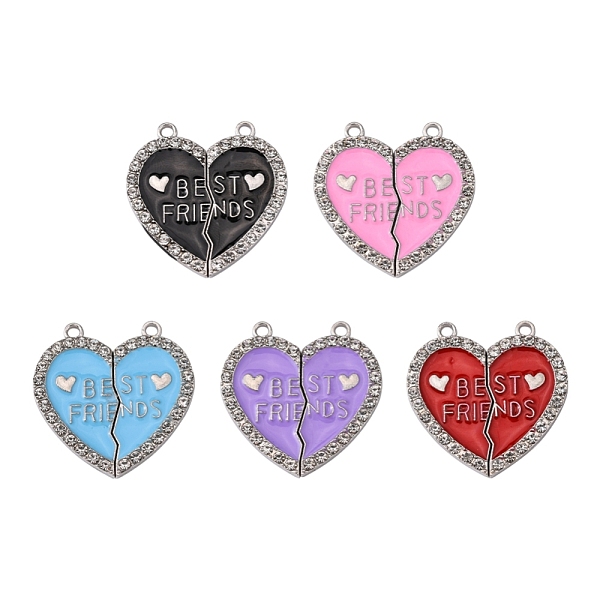 

PandaHall 5 Sets 5 Colors Alloy Enamel Split Pendant, with Rhinestone, Broken Heart with Word Best Friend, Mixed Color, 31.5x30.5x2mm, Hole..., Multicolor