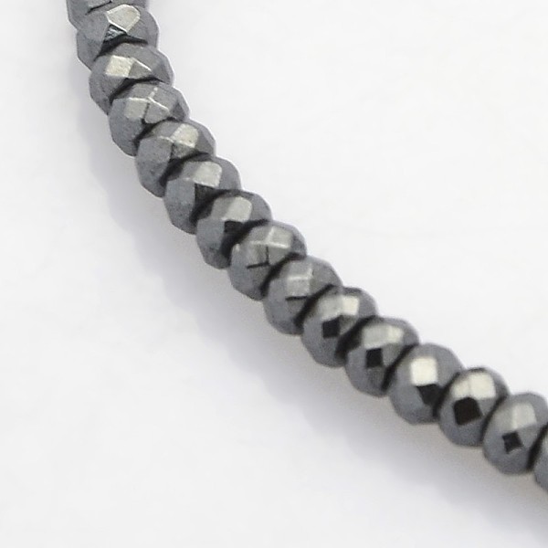 

PandaHall Electroplate Non-magnetic Synthetic Hematite Beads Strands, Faceted Rondelle, Black Plated, 3x2mm, Hole: 1mm, about 214pcs/strand...
