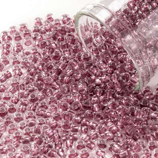 

PandaHall TOHO Round Seed Beads, Japanese Seed Beads, (1015) Blush Lined Crystal, 8/0, 3mm, Hole: 1mm, about 10000pcs/pound Glass Pink