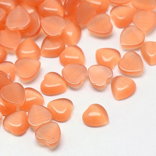 

PandaHall Cat Eye Cabochons, Heart, Light Salmon, 10x10x2.5mm Glass Heart Red