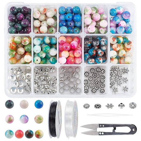 

PandaHall SUNNYCLUE DIY Stretch Bracelets Making Kits, Including Dyed Natural White Jade, Alloy Spacer Beads, Iron Beading Needles, Elastic..., Multicolor