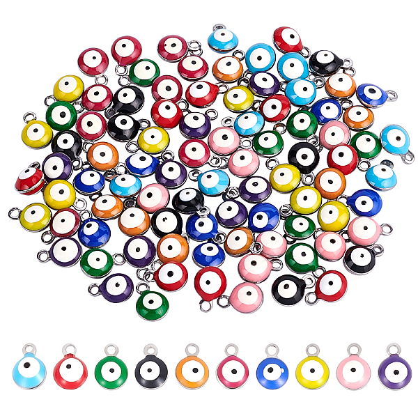 

PandaHall 100Pcs 10 Colors 304 Stainless Steel Enamel Charms, Flat Round with Evil Eye, Stainless Steel Color, Mixed Color, 8.5x6x4mm, Hole..., Multicolor