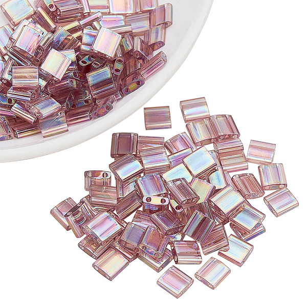 

PandaHall 150 Pcs 2 Hole Tila Beads, 5x5mm Glass Seed Beads Spacer Metallic Color Rectangle Mini Beads Japanese Glass Beads for Bracelet..., Purple