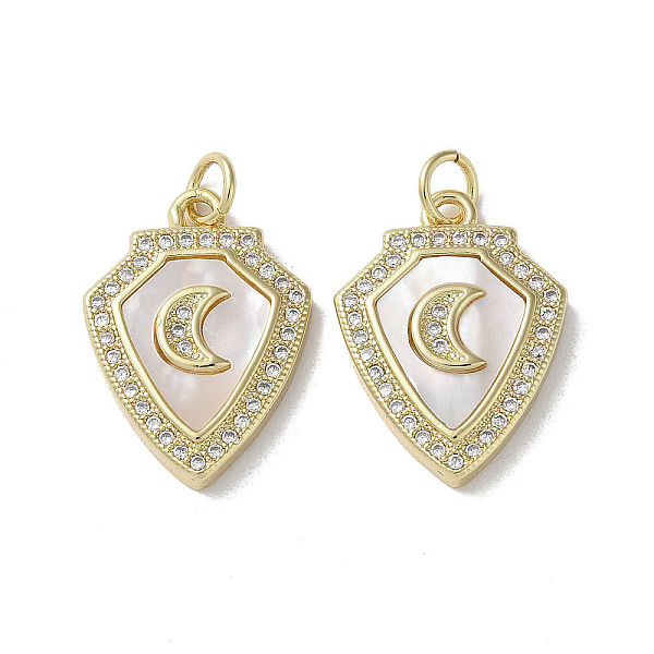 

PandaHall Brass Micro Pave Cubic Zirconia Pendants, with Shell, Shield, Real 18K Gold Plated, Moon, 20.5x15x3.5mm, Hole: 3mm Brass+Cubic..., Clear