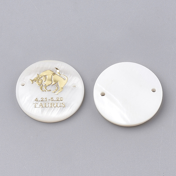 

PandaHall Freshwater Shell Links connectors, with Brass Findings, Flat Round with Constellation, White, Golden, 20.5x3mm, Hole: 1mm...