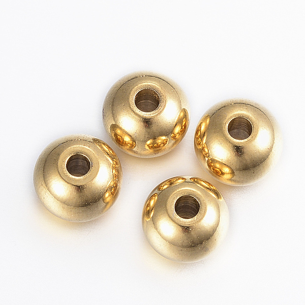 

PandaHall Ion Plating(IP) 304 Stainless Steel Beads, Round, Golden, 8x7.5mm, Hole: 2mm 304 Stainless Steel Round