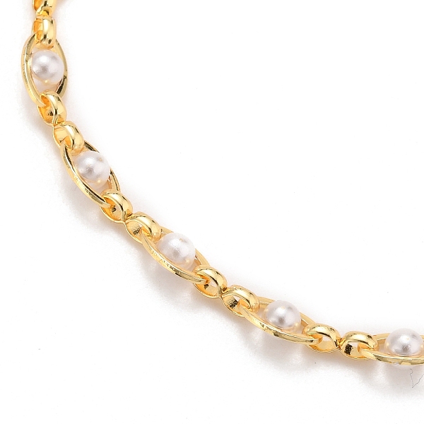 

PandaHall Glass Pearl Link Chain Bracelets, with Brass Curb Chains and Lobster Claw Clasps, Golden, 8-1/8 inch(20.5cm) Glass