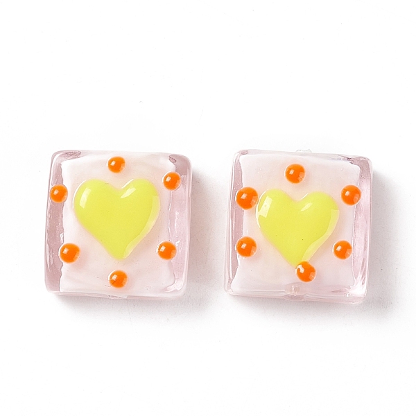 

PandaHall Handmade Lampwork Beads, Square with Heart Pattern, Misty Rose, 16x15x6mm, Hole: 1.8mm Lampwork Square