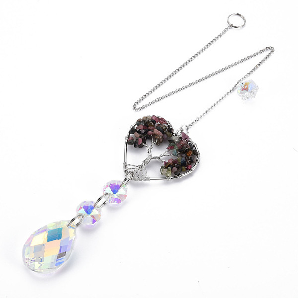 

PandaHall Natural Tourmaline Big Pendants, with Platinum Brass Chain Extender and Findings, Plating Glass Teardrop & Flower, Clear AB Color..., White