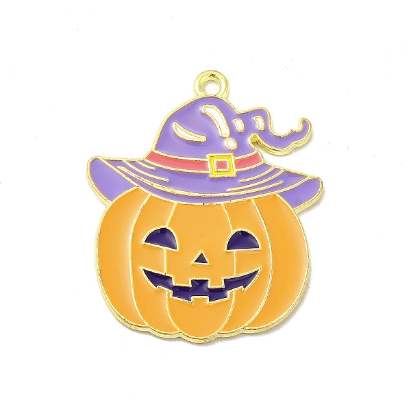 

PandaHall Hallowmas Alloy Enamel Pendants, Light Gold, Pumpkin with Hat Charm, 33x28x1mm, Hole: 2mm Alloy+Enamel Pumpkin