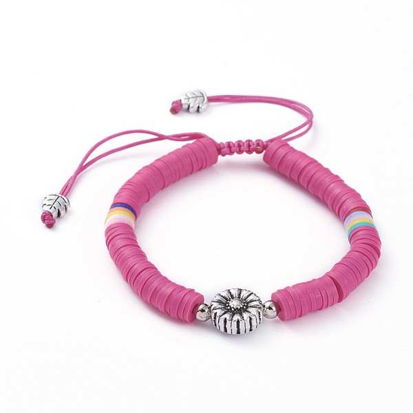 

PandaHall Adjustable Nylon Cord Braided Bead Bracelets, with Polymer Clay Heishi Beads, Iron Round Beads and Tibetan Style Alloy Beads..., Multicolor
