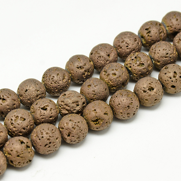 

PandaHall Electroplate Natural Lava Rock Beads Strands, Matte Style, Round, Copper Plated, 8x8.5mm, Hole: 1mm, about 48pcs/strand, 15.3 inch...