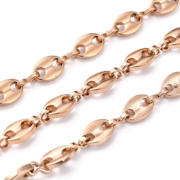 PandaHall Ion Plating(IP) 304 Stainless Steel Coffee Bean Chain, Unwelded, with Spool, Rose Gold, 7.5x5.5x1.5mm, 32.8 Feet(10m)/roll 304...